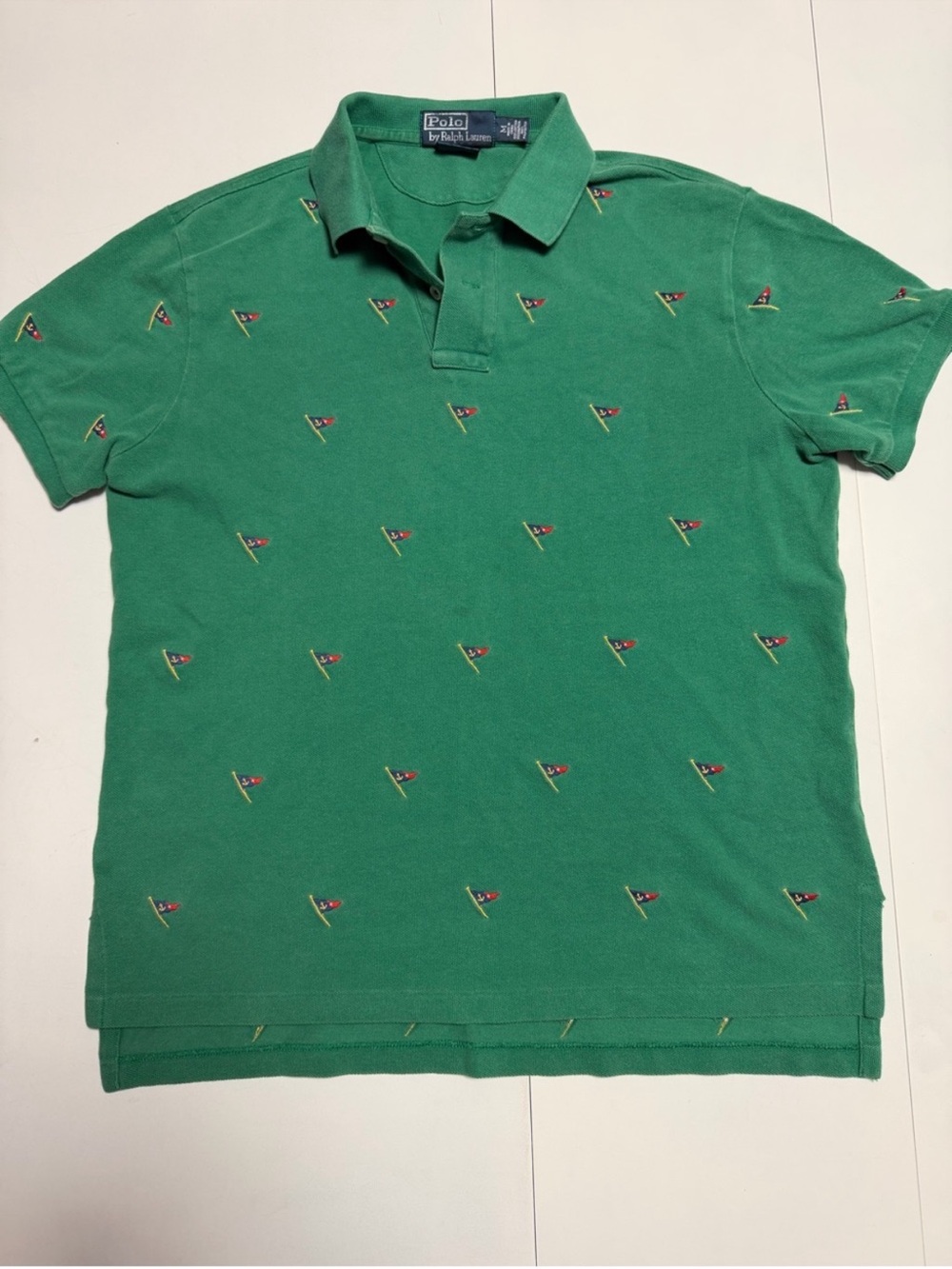 Polo Ralph Lauren Green Pique Polo with Embroidered Nautical Flags - Picture 3 of 9